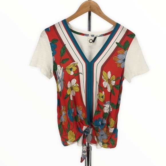 Akemi + Kin Anthro Floral Print Tie Waist T-Shirt Top size XS - Picture 2 of 12